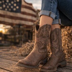 Durango Patriotic Square Toe Cowboy Boots Youth 6M Womens 7.5-8 Flag